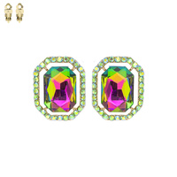 RADIANT CUT OCTAGONAL FRAME HALO CLIP ON EARRINGS