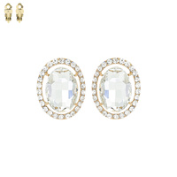 CRYSTAL GEMSTONE OVAL CUT HALO CLIP-ON EARRINGS