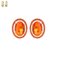 CRYSTAL GEMSTONE OVAL CUT HALO CLIP-ON EARRINGS