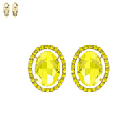 CRYSTAL GEMSTONE OVAL CUT HALO CLIP-ON EARRINGS