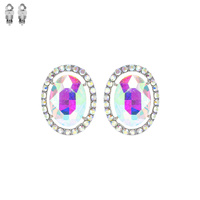 CRYSTAL GEMSTONE OVAL CUT HALO CLIP-ON EARRINGS