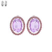 CRYSTAL GEMSTONE OVAL CUT HALO CLIP-ON EARRINGS