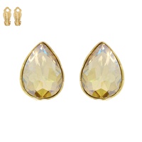TEARDROP SHAPED CRYSTAL CLIP ON DROP EARRINGS