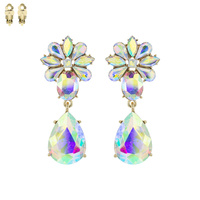 STONE CLUSTER TEARDROP CLIP EARRING