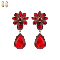 STONE CLUSTER TEARDROP CLIP EARRING