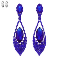 BLUE V SHAPE STONE EARRINGS W/CLIP