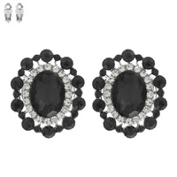CRYSTAL RHINESTONE OVAL CLUSTER CLIP ON DROP EARRINGS