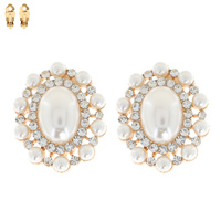 CRYSTAL RHINESTONE OVAL CLUSTER CLIP ON DROP EARRINGS
