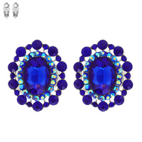 CRYSTAL RHINESTONE OVAL CLUSTER CLIP ON DROP EARRINGS