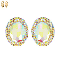 CRYSTAL RHINESTONE OVAL HALO CLIP ON DROP EARRINGS