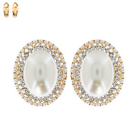 CRYSTAL RHINESTONE OVAL HALO CLIP ON DROP EARRINGS