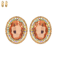 CRYSTAL RHINESTONE OVAL HALO CLIP ON DROP EARRINGS