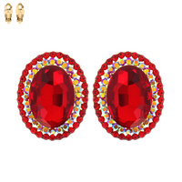 CRYSTAL RHINESTONE OVAL HALO CLIP ON DROP EARRINGS