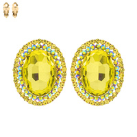 CRYSTAL RHINESTONE OVAL HALO CLIP ON DROP EARRINGS