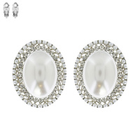 CRYSTAL RHINESTONE OVAL HALO CLIP ON DROP EARRINGS