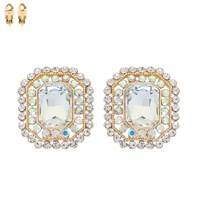 CRYSTAL RHINESTONE OCTAGON CUT HALO CLIP-ON EARRINGS