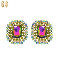 CRYSTAL RHINESTONE OCTAGON CUT HALO CLIP-ON EARRINGS