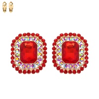 CRYSTAL RHINESTONE OCTAGON CUT HALO CLIP-ON EARRINGS