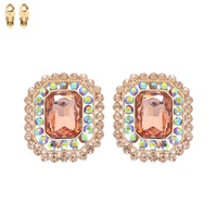 CRYSTAL RHINESTONE OCTAGON CUT HALO CLIP-ON EARRINGS