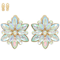 CRYSTAL GEMSTONE MULTI-CUT FLOWER CLIP-ON EARRINGS