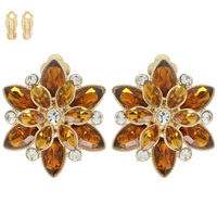 MULTI-CUT CRYSTAL FLOWER CLIP-ON EARRINGS