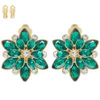 MULTI-CUT CRYSTAL FLOWER CLIP-ON EARRINGS
