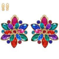 MULTI-CUT CRYSTAL FLOWER CLIP-ON EARRINGS