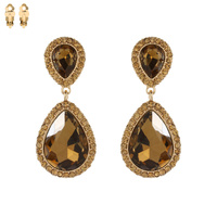 Dangly Teardrop Gem Clip Earrings