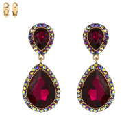Dangly Teardrop Gem Clip Earrings