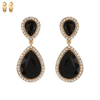 Dangly Teardrop Gem Clip Earrings