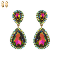 Dangly Teardrop Gem Clip Earrings