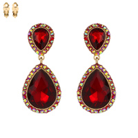 Dangly Teardrop Gem Clip Earrings