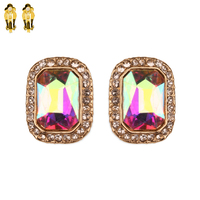 CRYSTAL OCTAGON CUT HALO  CLIP-ON EARRINGS
