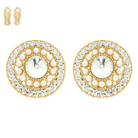CRYSTAL RHINESTONE PAVE PEARL CLIP-ON EARRING