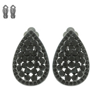 VINTAGE STYLED RHINESTONE TEARDROP CLIP EARRINGS