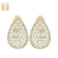 VINTAGE STYLED RHINESTONE TEARDROP CLIP EARRINGS