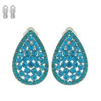 VINTAGE STYLED RHINESTONE TEARDROP CLIP EARRINGS