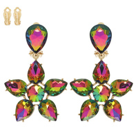 FLORAL PEAR-CUT GEMSTONE CLIP ON EARRINGS