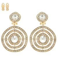 RHINESTONE PAVE CRYSTAL CIRCLE CLIP ON EARRINGS