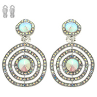 RHINESTONE PAVE CRYSTAL CIRCLE CLIP ON EARRINGS