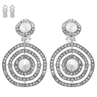RHINESTONE PAVE CRYSTAL CIRCLE CLIP ON EARRINGS