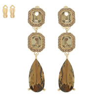 RHINESTONE PAVE CRYSTAL LINEAR CLIP ON EARRINGS