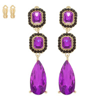 RHINESTONE PAVE CRYSTAL LINEAR CLIP ON EARRINGS