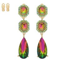 RHINESTONE PAVE CRYSTAL LINEAR CLIP ON EARRINGS