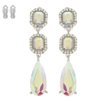 RHINESTONE PAVE CRYSTAL LINEAR CLIP ON EARRINGS