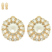 PEARL RHINESTONE EMBELLISHED CLIP-ON EARRINGS