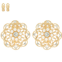 CRYSTAL EMBELLISHED FLORAL CLIP-ON EARRINGS