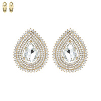 CLEAR SOPHISTICATED CLIP EARRINGS W/ TEARDROP GEM CENTER