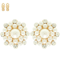 CRYSTAL PEARL EMBELLISHED CLIP-ON EARRINGS