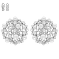 PEARL CRYSTAL CLUSTER CLIP ON EARRINGS